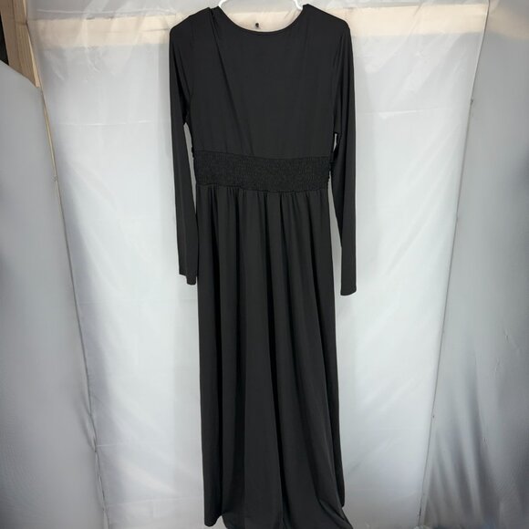 Baltic Born Women 1XL Arianna Maxi Dress V Neck Black Side Slit Flowy Stretch - Picture 4 of 12